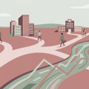 people walking diverging paths toward different workplaces, symbolizing diverse military spouse employment opportunities.