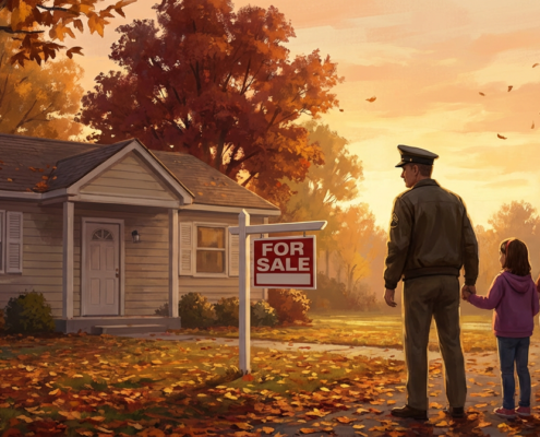 family of veterans viewing a house for sale, highlighting veteran home buying challenges.